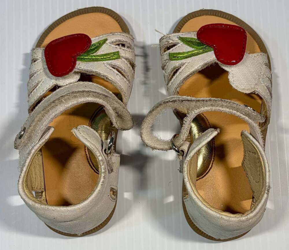 Naturino Girls White Leather Cherry Heart Sandals